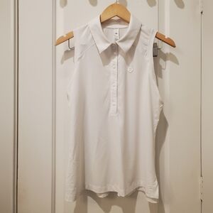 Women's White Sleeveless Polo Top